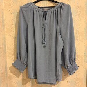 Westbound Womens XL Cottagecore Blouse Long Sleeve Smocked Wrist Tie w/Tassel